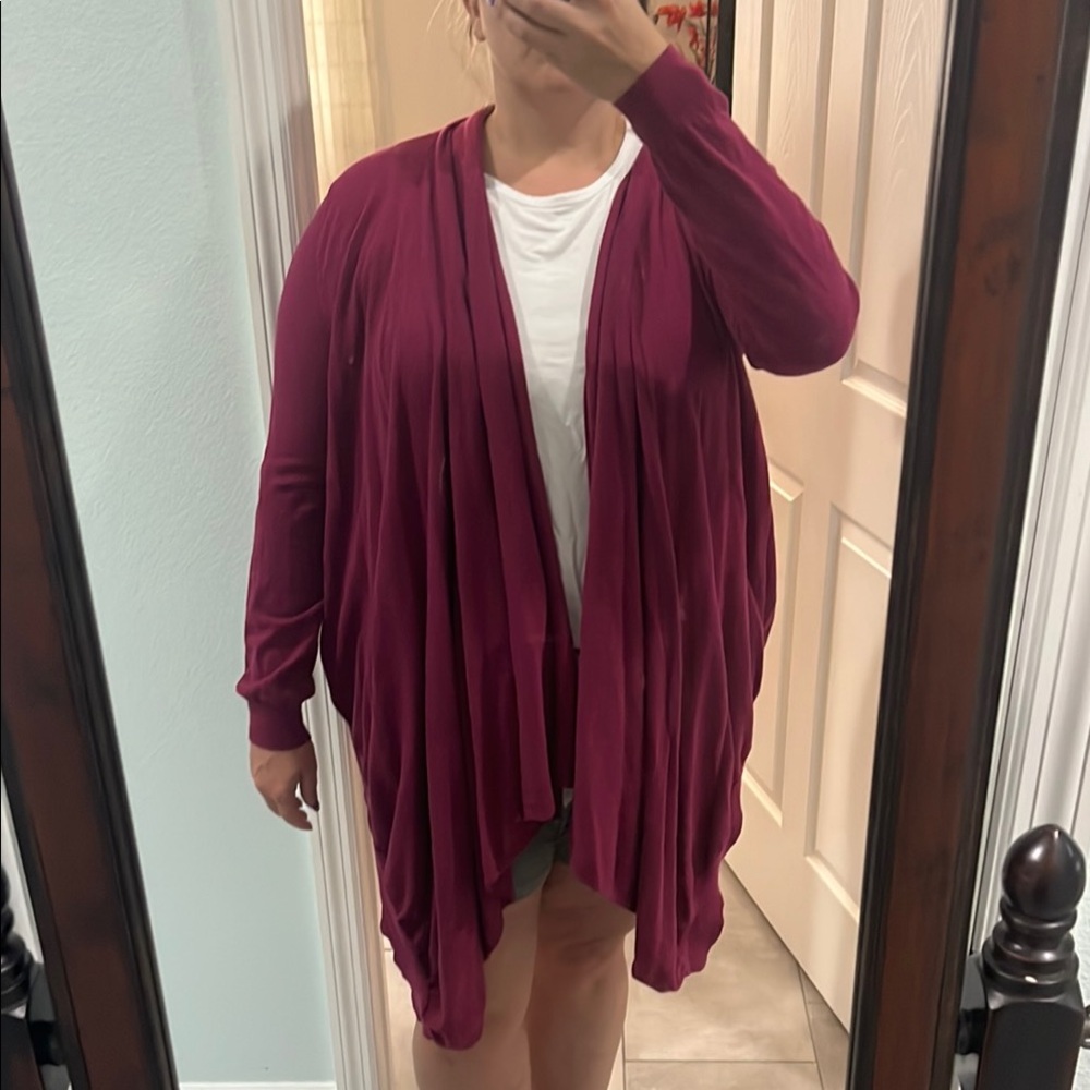 Women's Burgundy Open Front Cardigan; part cashmere